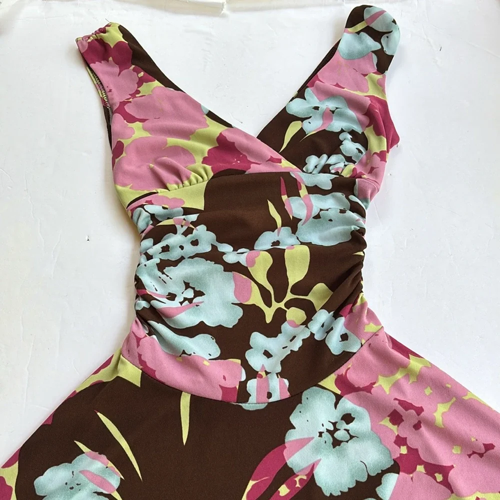 Vintage Y2K Pink Floral Colorful Asymmetrical Dress Bias Fairy Betsey Johnson S - Picture 3 of 17